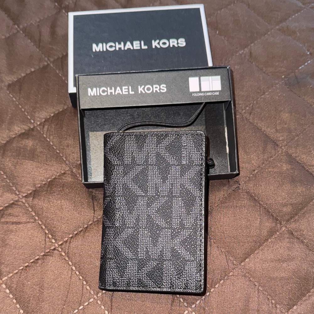 Michael Kors Black MK Logo Folding Card Case